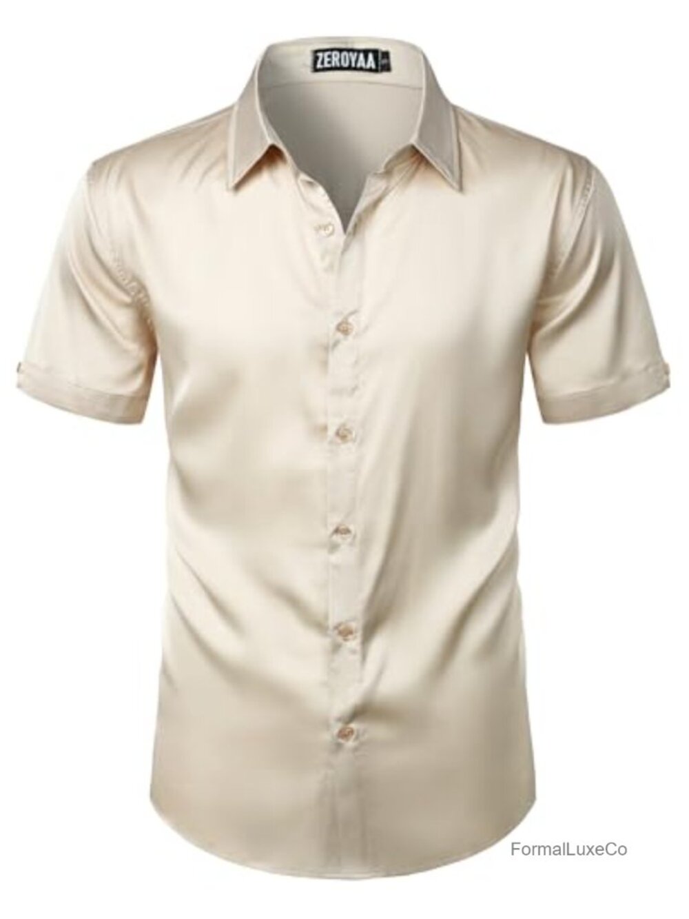 Men's Shiny Satin Button Down Dress Shirt Short Sleeve Regular Fit